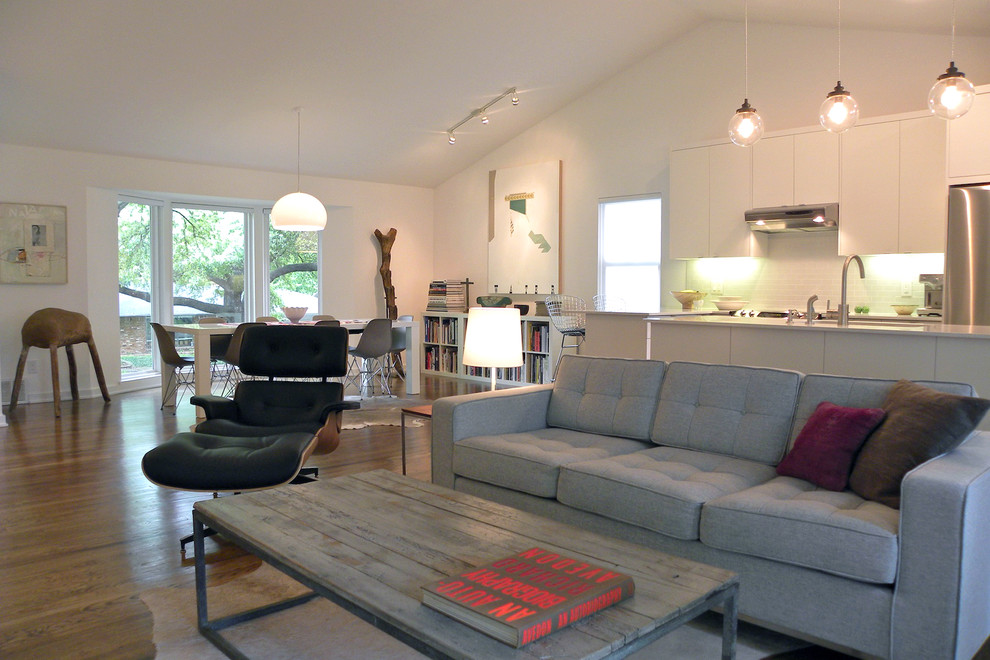 1960s living room photo in Dallas with white walls