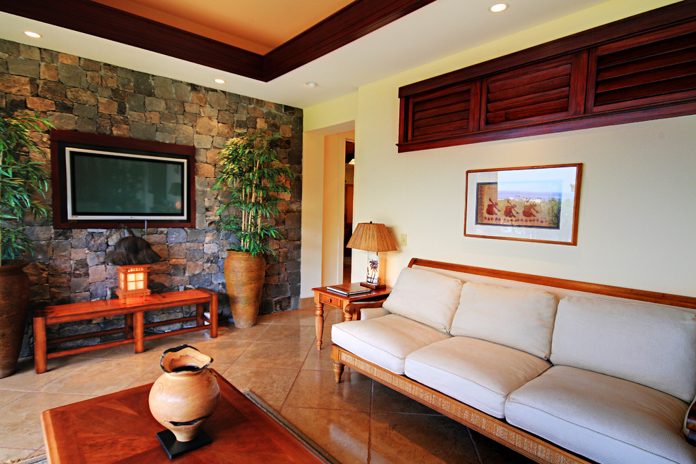 World-inspired living room in Hawaii.