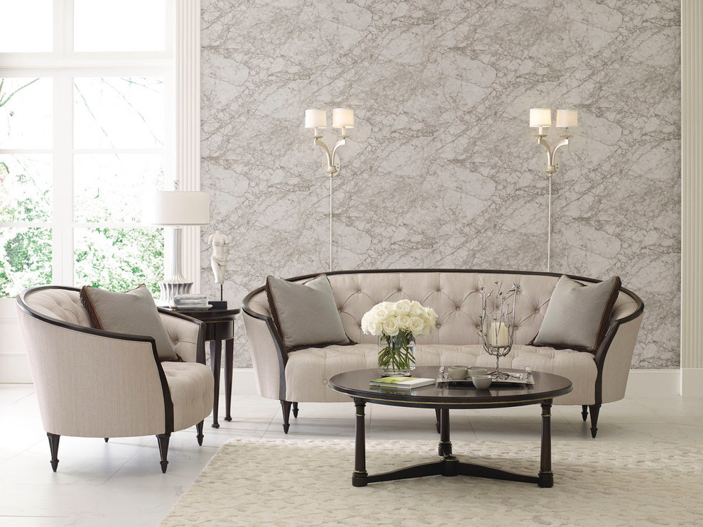 Esempio di un grande soggiorno tradizionale aperto con sala formale, pareti grigie e pavimento in marmo