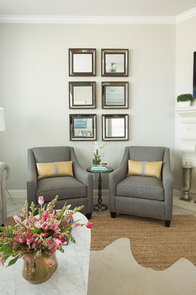 Traditional living room in San Francisco with grey walls.