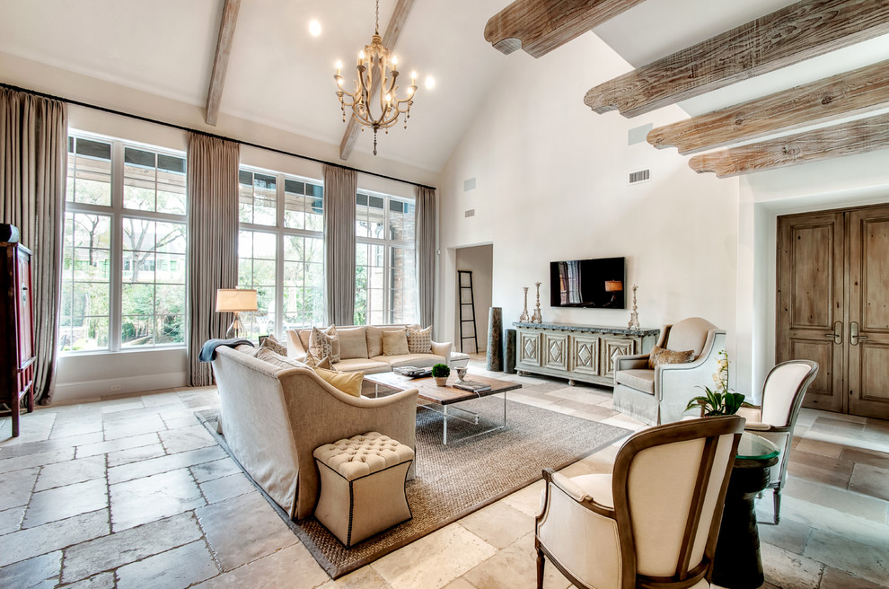 Living room - mediterranean living room idea in Houston