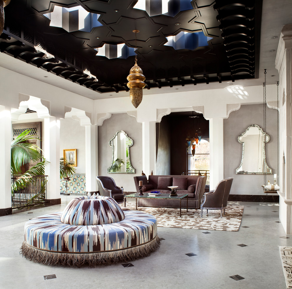 Modelo de salón para visitas abierto y negro mediterráneo con alfombra