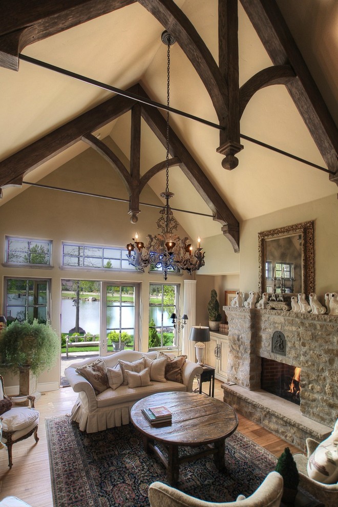 This is an example of a mediterranean living room in Boise with beige walls.