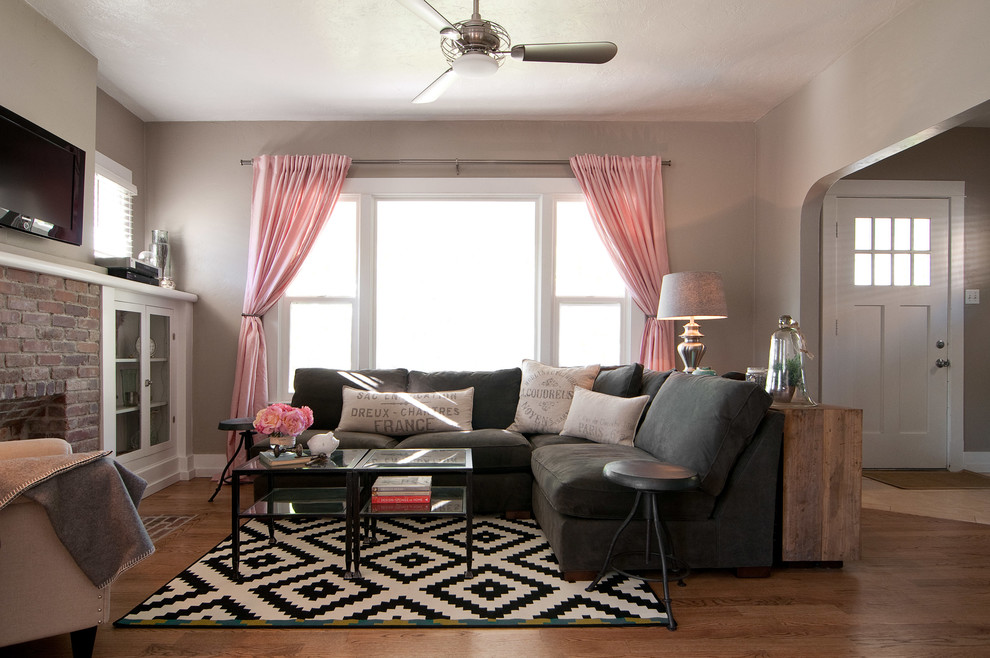 Inspiration for a craftsman living room remodel in Salt Lake City with gray walls