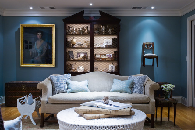 Menlo Park Living Room with heirloom Louis Vuitton trunks
