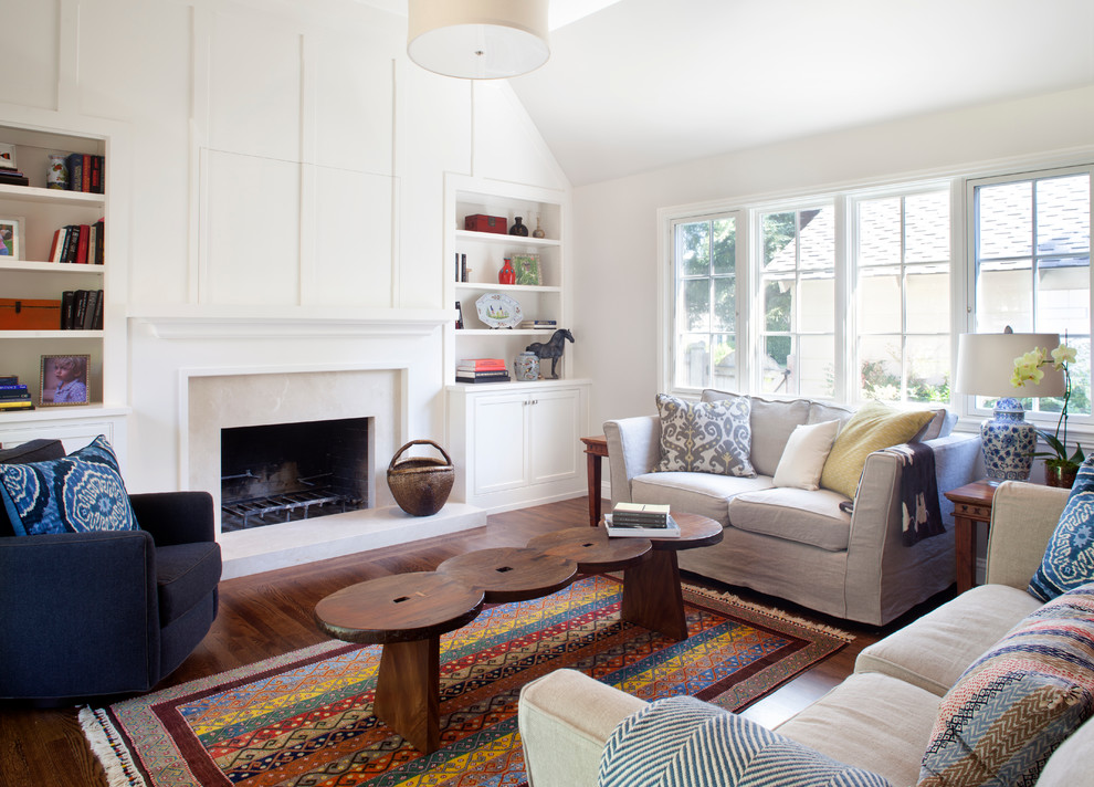 Design ideas for a classic living room in San Francisco with white walls.