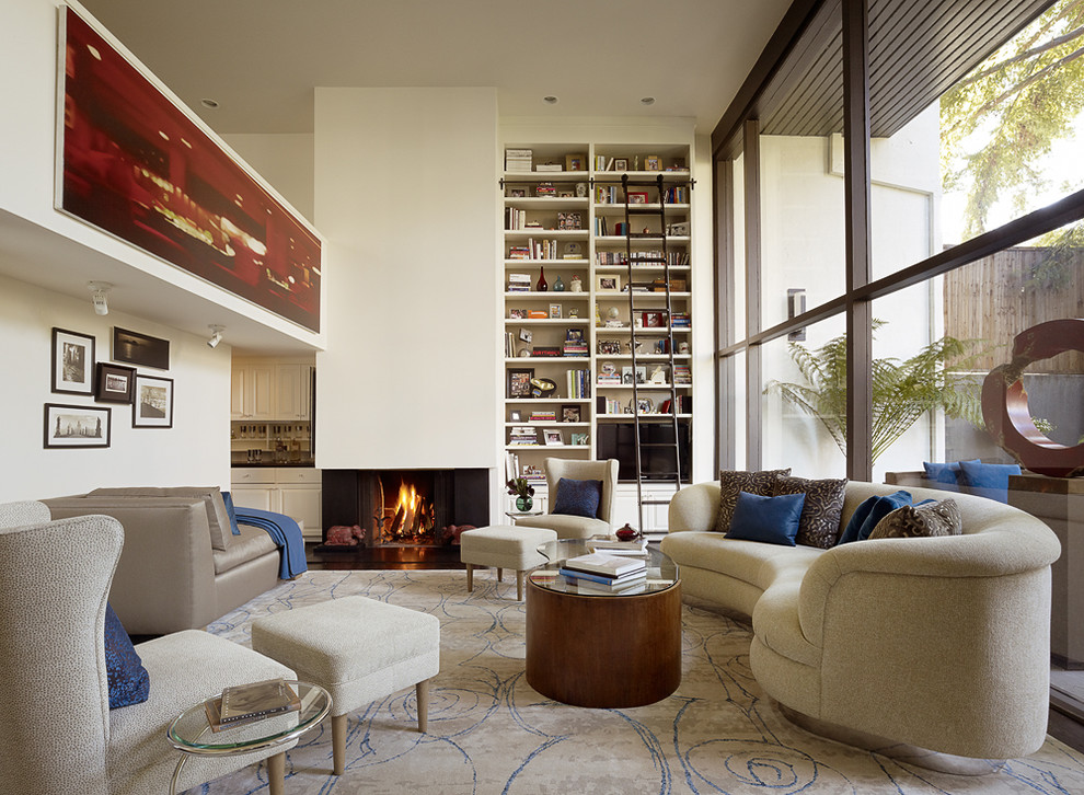 Large contemporary living room in San Francisco with a reading nook.