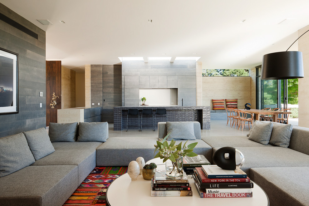 This is an example of a modern open plan living room in Melbourne.