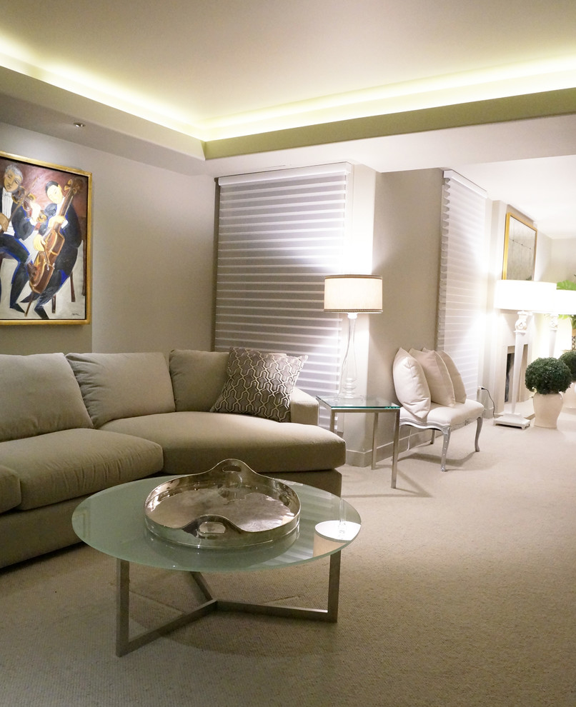 Imagen de salón para visitas abierto contemporáneo de tamaño medio sin chimenea y televisor con paredes beige y moqueta