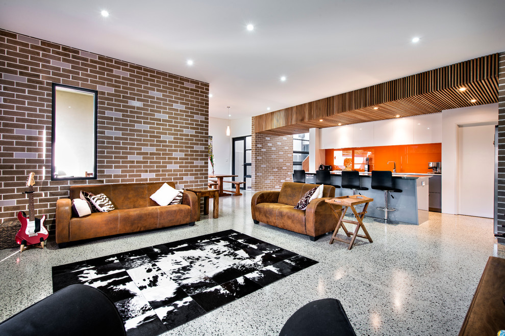 Mittelgroßes, Repräsentatives, Fernseherloses, Offenes Modernes Wohnzimmer ohne Kamin mit bunten Wänden in Perth