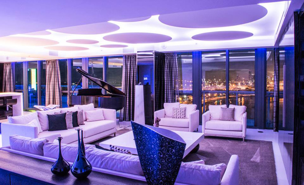 penthouse living room with piano