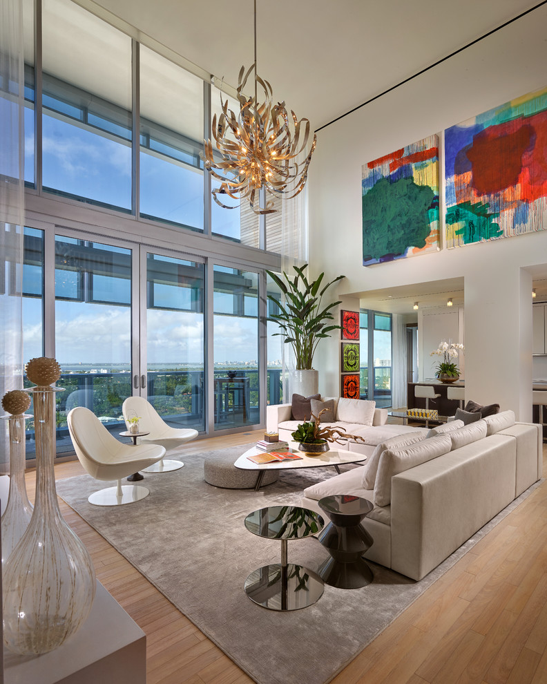 Inspiration for an expansive contemporary open plan living room in Miami.