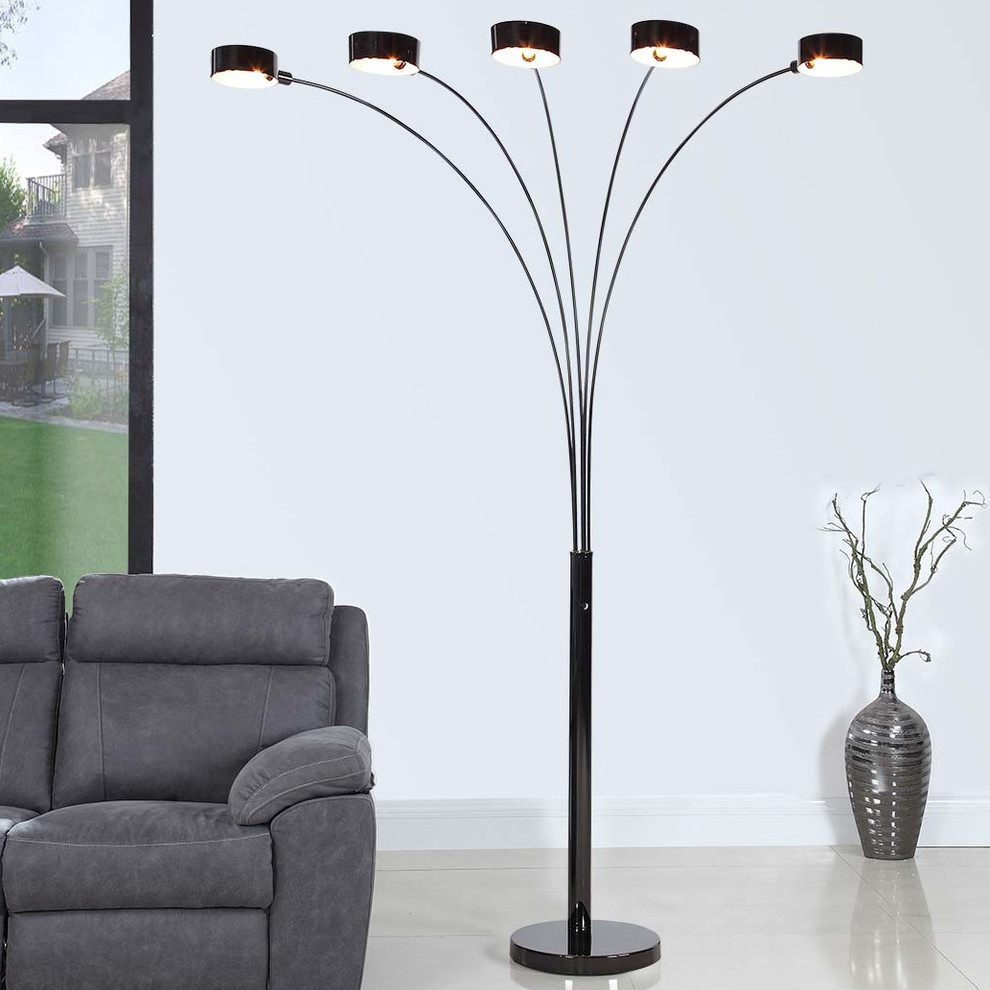 Micah LED Arched Floor Lamp With Dimmer, Jet Black Modern Living