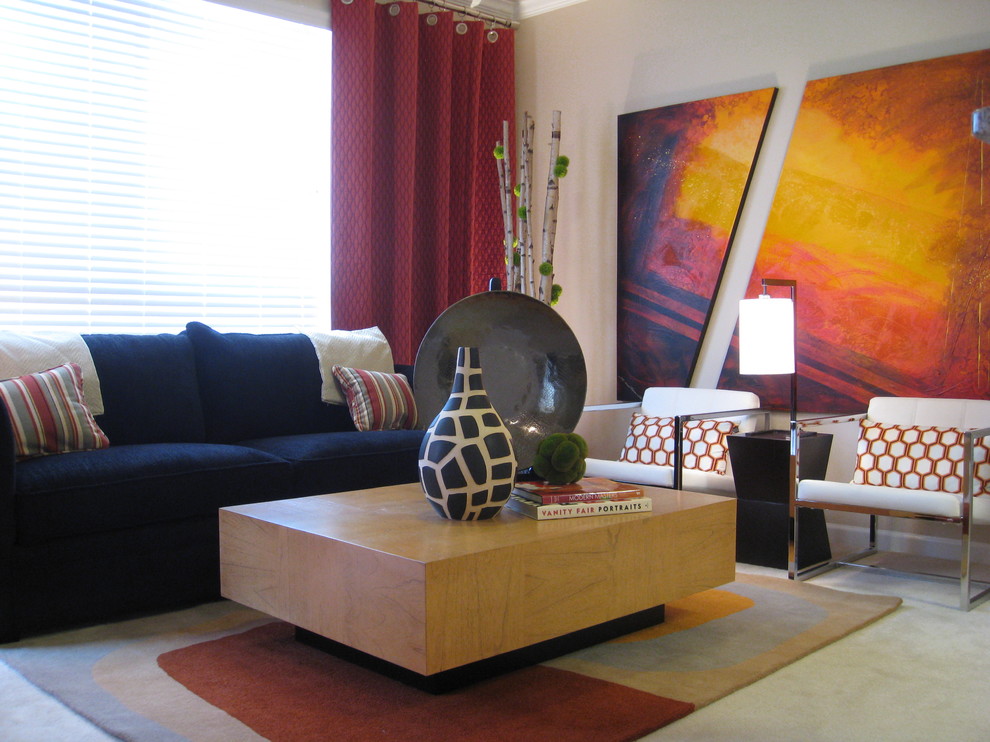 Inspiration for a contemporary living room remodel in San Diego with beige walls