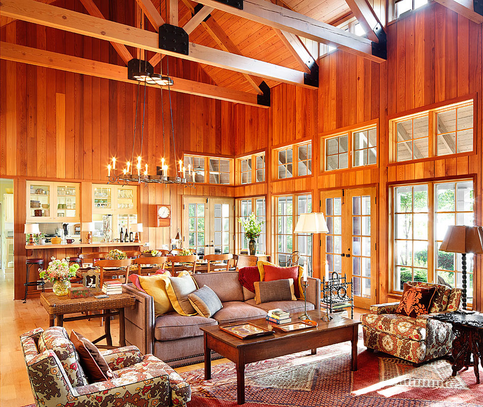 Living room - rustic open concept living room idea in Chicago