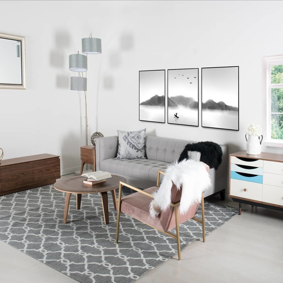 Свежая идея для дизайна: гостиная комната в стиле ретро - отличное фото интерьера