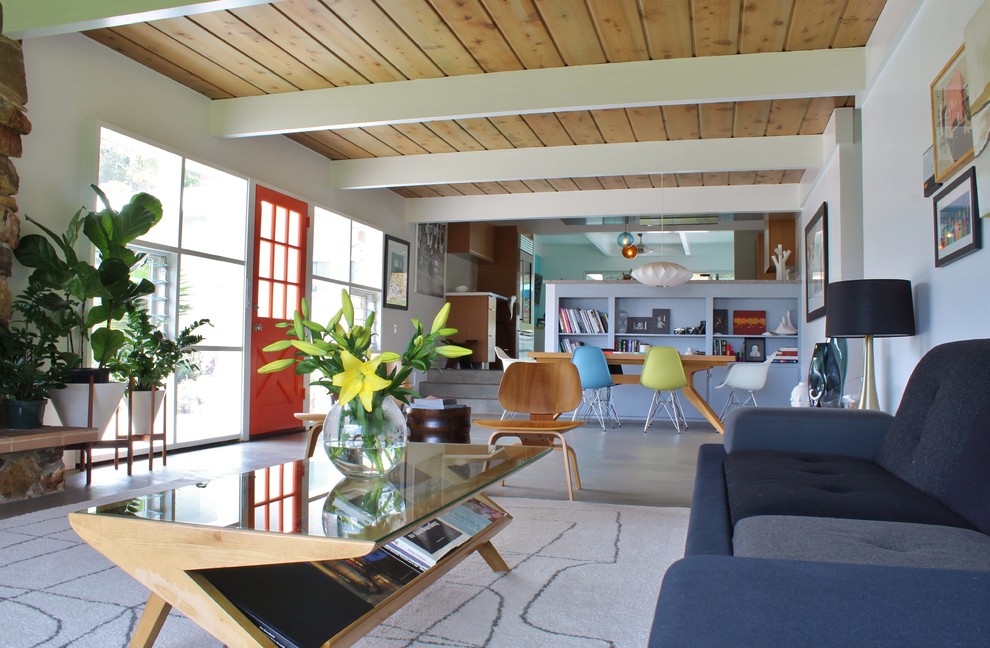 Mid-century modern living room photo in San Diego