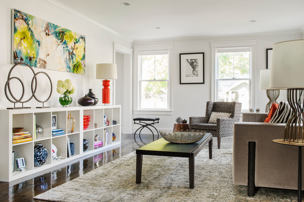Inspiration for a mid-sized modern formal living room remodel in Boston with white walls and no fireplace