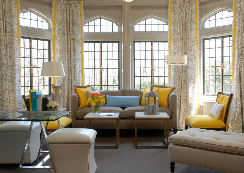 Inspiration for a contemporary living room remodel in New York with white walls