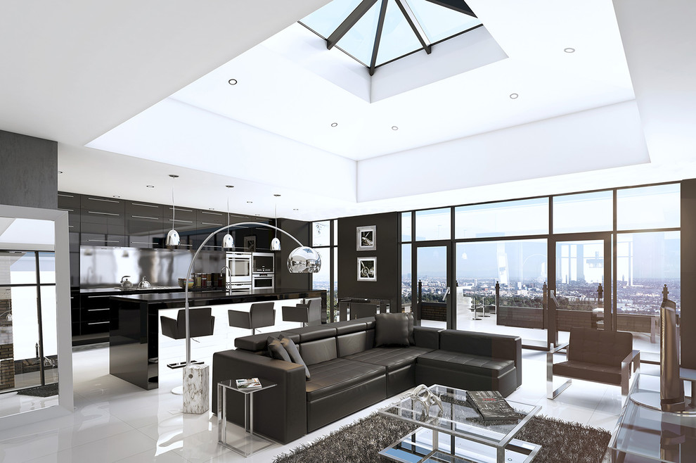 Mittelgroßes Modernes Wohnzimmer mit Marmorboden in Miami