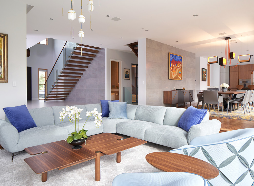 Inspiration for a contemporary formal and open concept living room remodel in New York