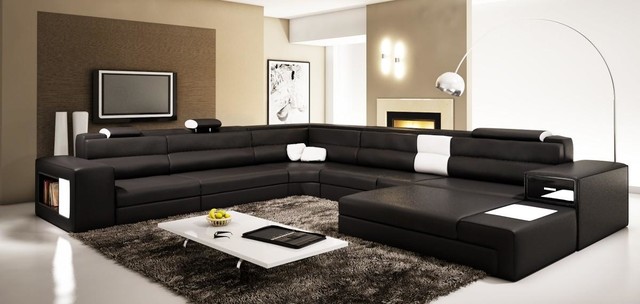 Modern Black Leather Sectional Sofa, Modern Black Leather Sectional Living Room Furniture