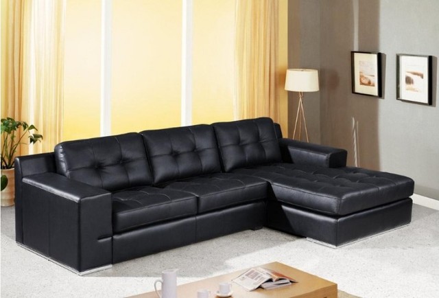 Modern Black Leather Sectional Sofa, Black Leather Wrap Around Couch