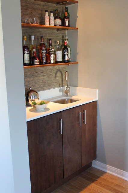 Modern Built In Wet Bar With Walnut Cabinet And Quartz Counter Top Retro Living Room Los Angeles By Madison Home Houzz Walnut Cabinet And Quartz Counter Top, Wet Bar Cabinet
