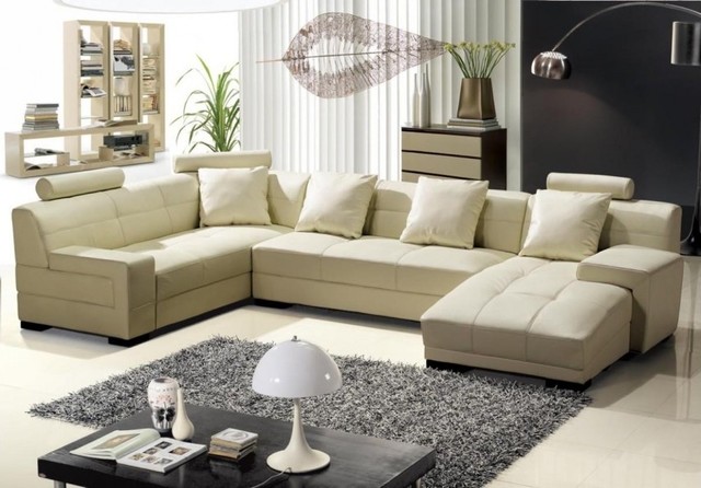 Modern Cream Bonded Leather Sectional Sofa Living Room Los Angeles By Eurolux Furniture Houzz Uk Modern Cream Bonded Leather Sectional, Cream Sectional Sofa Modern