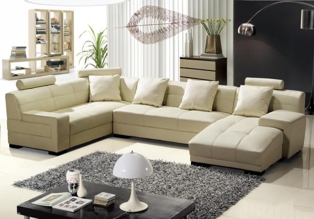 Modern Cream Bonded Leather Sectional Sofa - Modern - Living Room - Los  Angeles - by EuroLux Furniture | Houzz UK