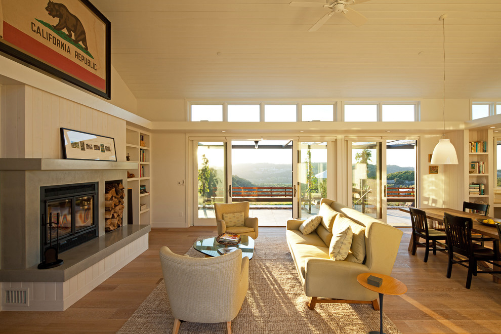 This is an example of a country living room in San Luis Obispo with a standard fireplace and no tv.