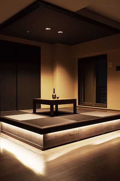 Идея дизайна: изолированная гостиная комната среднего размера в стиле модернизм с домашним баром, полом из бамбука и отдельно стоящим телевизором без камина