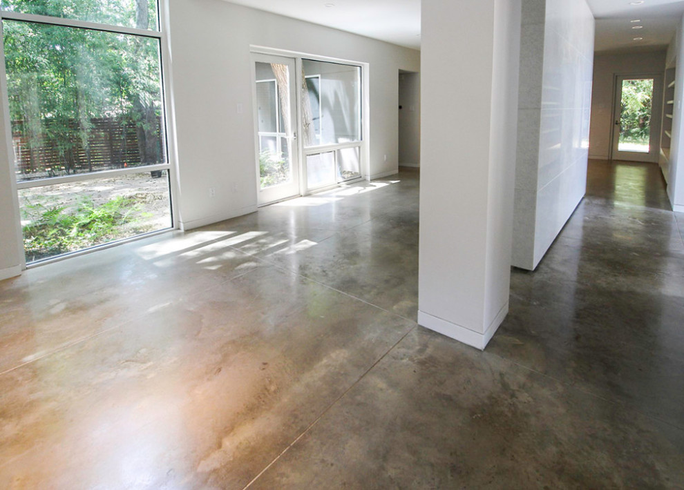 Modern Lakeside Mansion with Brown Polished Concrete Floors Modern