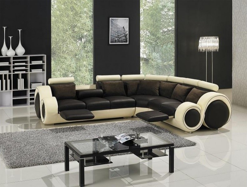Modern Leather Sectional Sofa in Black and Beige - Modern - Living Room ...