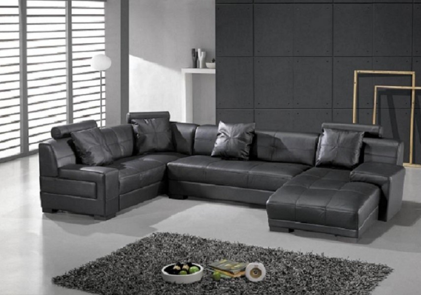 Modern Leather Sectional Sofa in Black - Modern - Living Room - Los ...