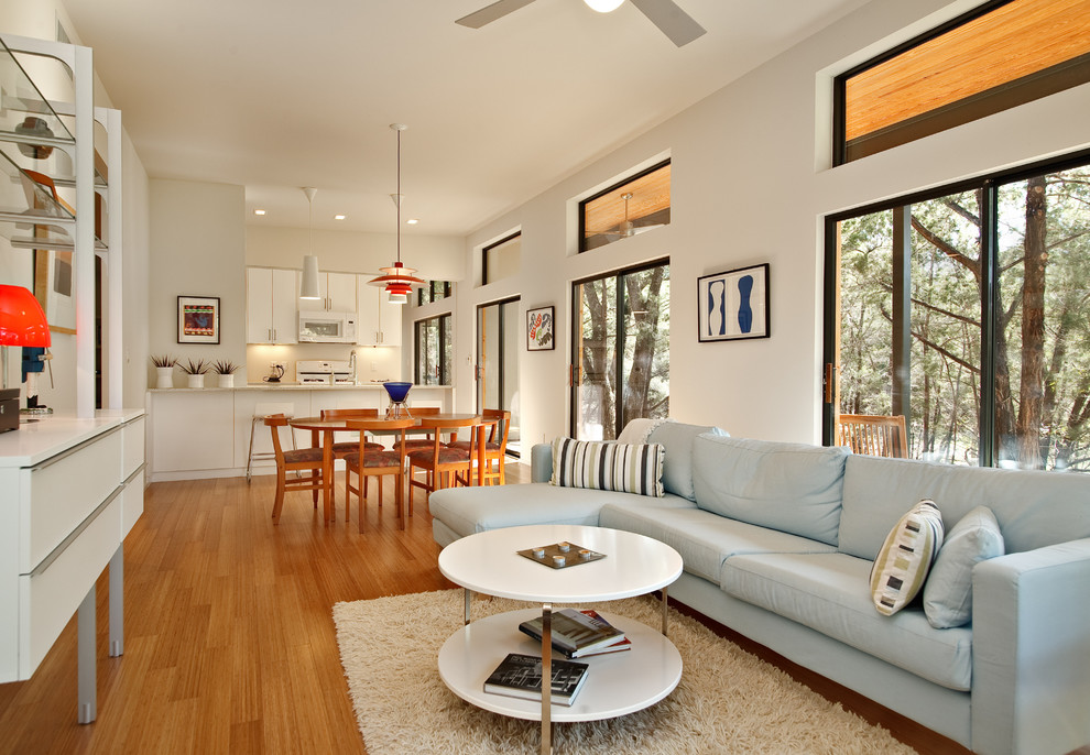 Foto di un soggiorno moderno con pareti bianche e tappeto