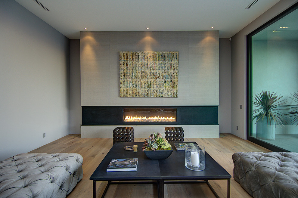 Источник вдохновения для домашнего уюта: гостиная комната в стиле модернизм с серыми стенами