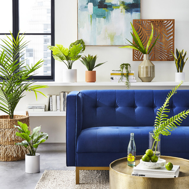 Modern Living Room With Faux Greenery Décor Ideas Minneapolis By Target Home Houzz - Fake Plants Decor Ideas