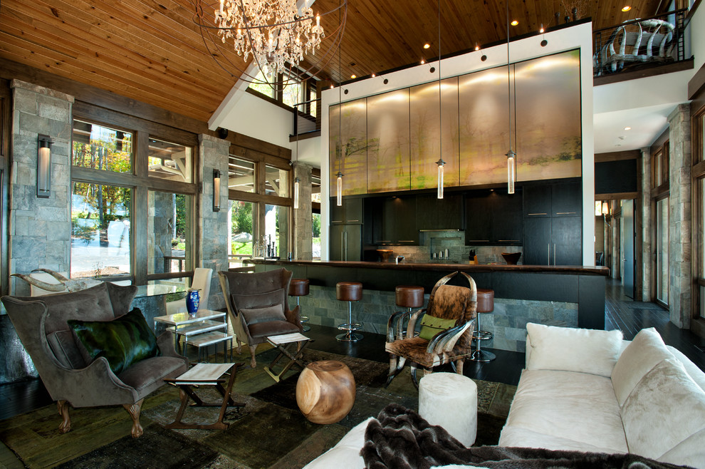 Example of a mountain style living room design in Charlotte