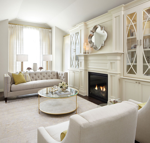 Modern Neutral Living Room with Gold Accents Transitional Living