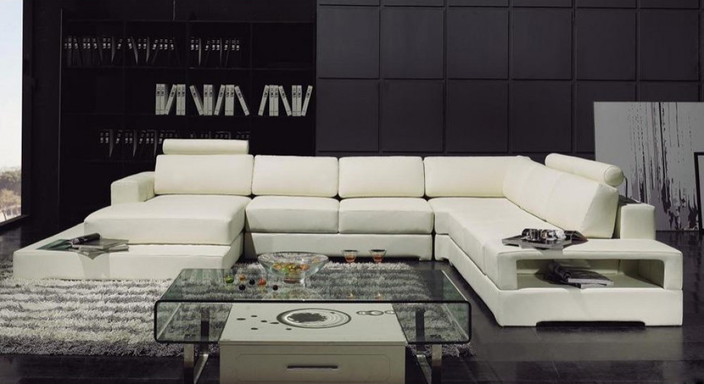 Modern Off White Leather Sectional Sofa, Off White Leather Sofa
