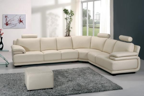 Modern Off White Leather Sectional Sofa