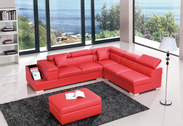 Modern Red Leather Sectional Sofa With, Modern Red Leather Sofa