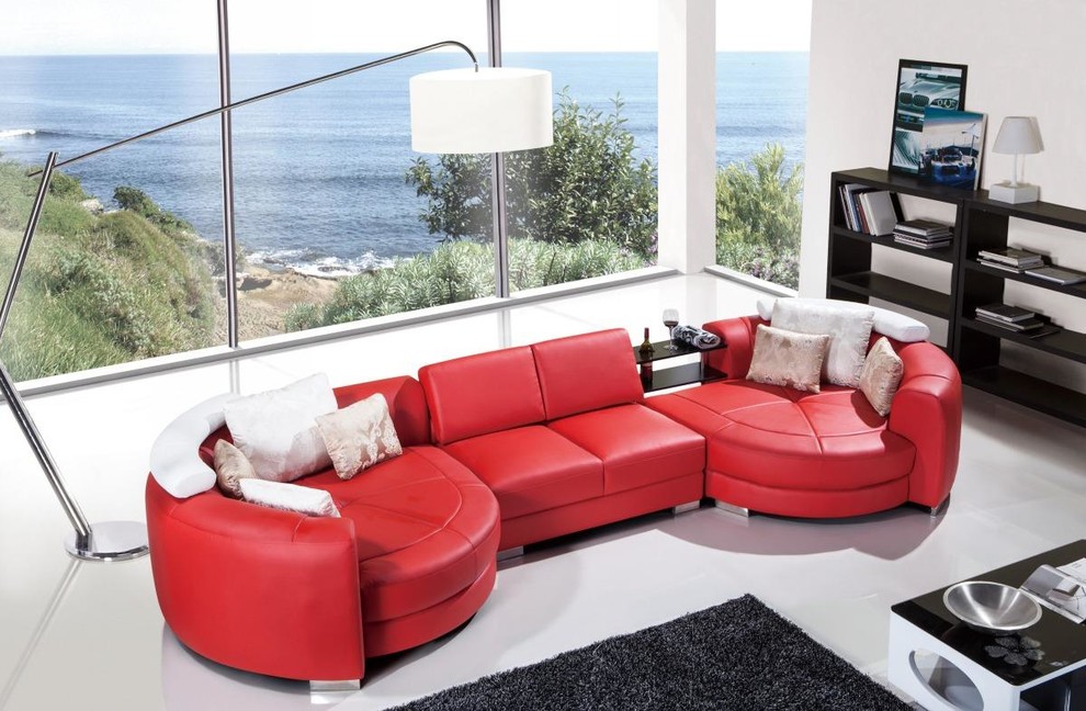 Modern Red Leather Sectional Sofa with Chaise - Modern - Living Room ...