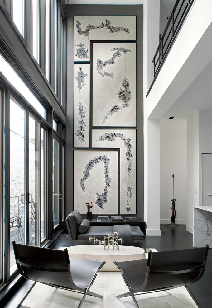 Inspiration för ett funkis vardagsrum, med ett finrum och grå väggar