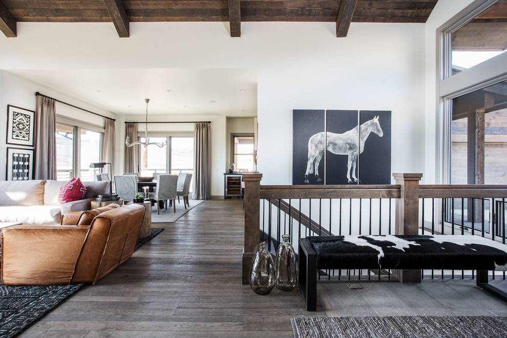 Design ideas for a rustic open plan living room in Salt Lake City with medium hardwood flooring.