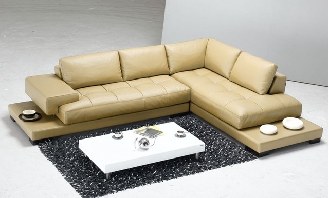 Modern Sectional Sofa In Beige Leather, Beige Leather Sectional Sofa