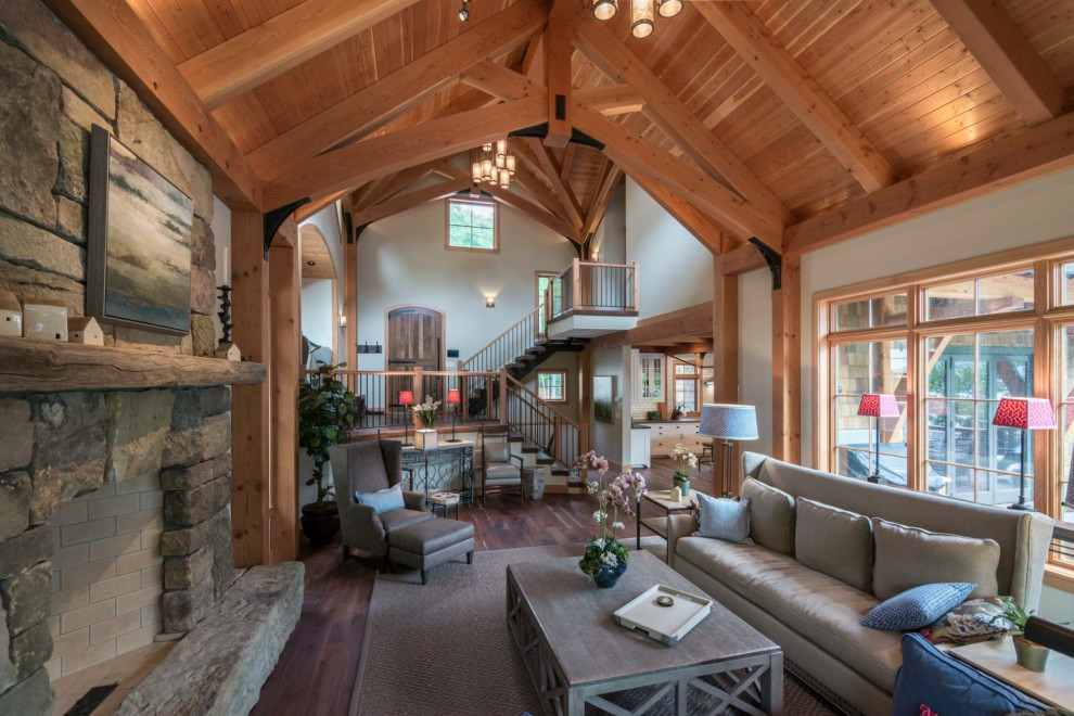 Modern Timber Frame Rustic Living Room New York by Method