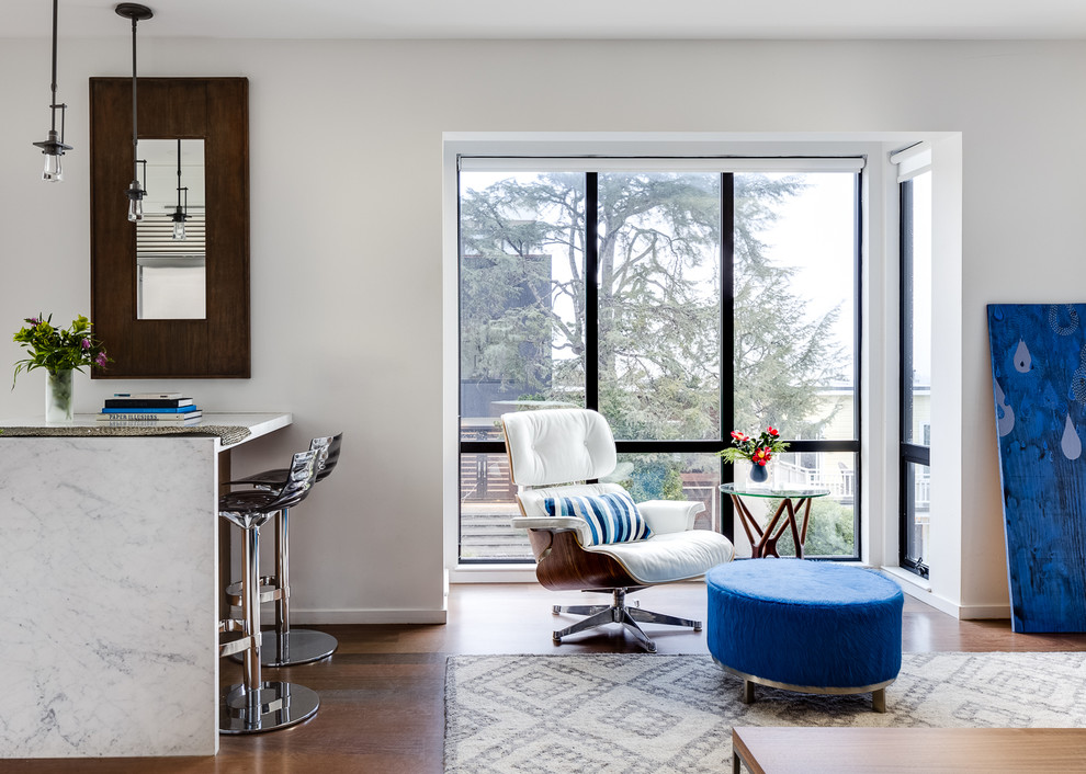 Modern White, Blue and Gray Living Room - Modern - Living Room - San ...
