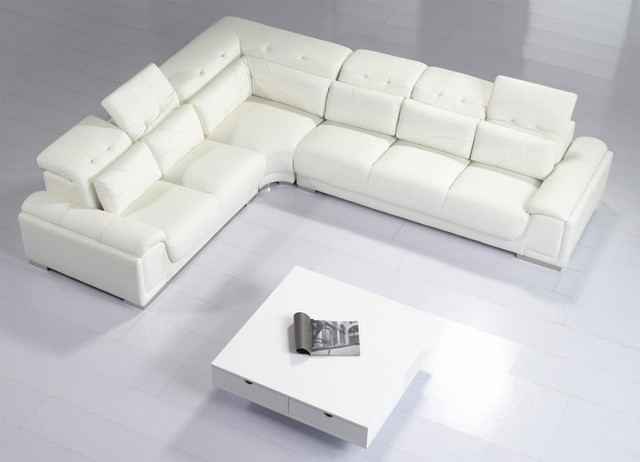 Modern White Leather Sectional Sofa With Adjustable Tufted Headrests Living Room Los Angeles By Eurolux Furniture Houzz Modern White Leather Sectional Sofa, White Leather Sofa Bed Sectional